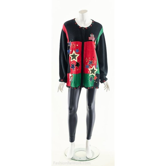 Ugly Christmas Sweater,Metallic Star Sweater,Tacky Christmas Sweatshirt,Festive - Picture 8 of 8